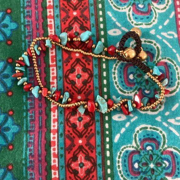 Ankle bracelet turquoise and red coral - Picture 9 of 9